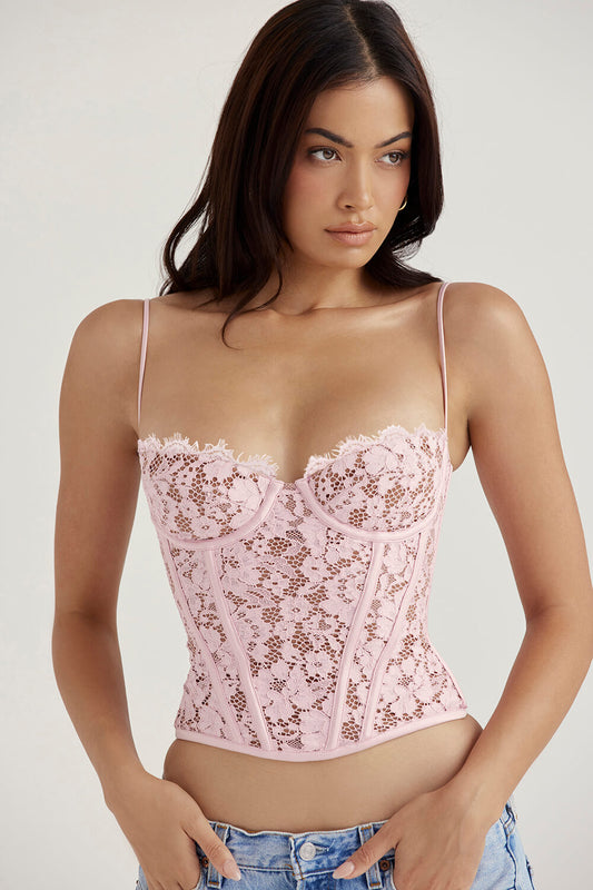 Corset en dentelle rose