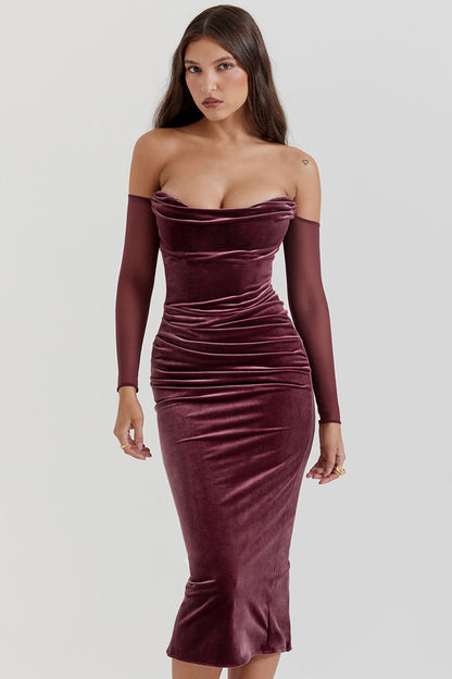Robe midi bustier couleur mûre