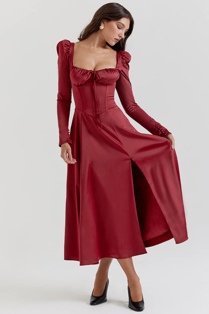 Robe midi corset rouge