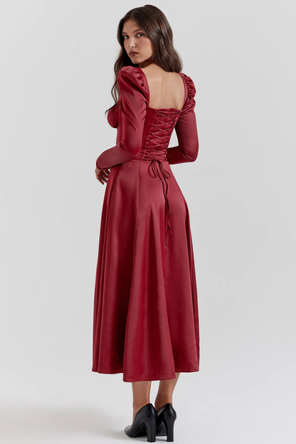 Robe midi corset rouge