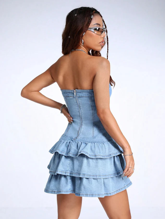 Mia - Denim Ruffle Dress