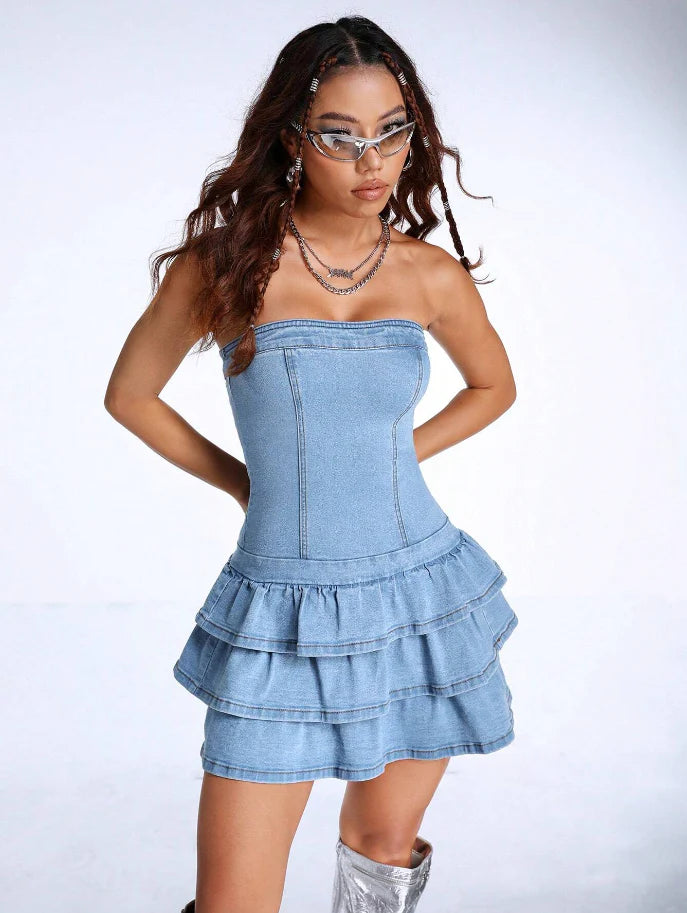Mia - Denim Ruffle Dress