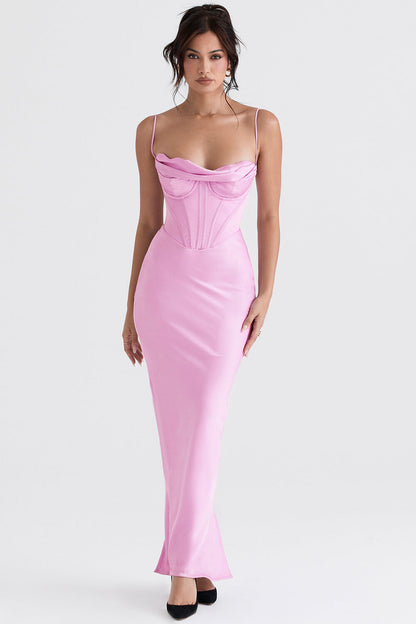 Robe maxi corset rose