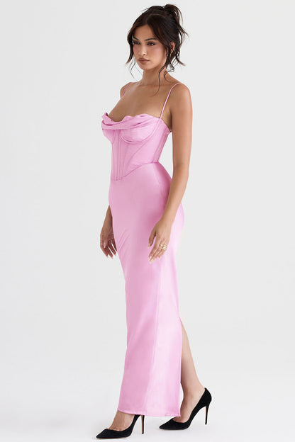 Robe maxi corset rose