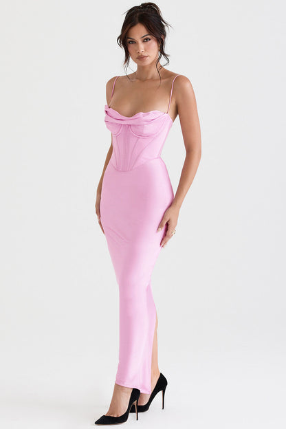 Robe maxi corset rose