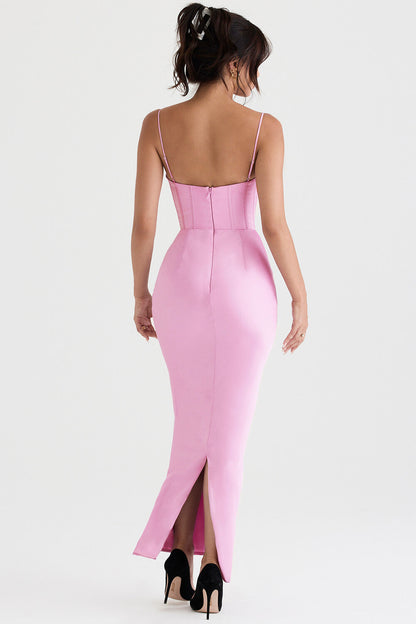 Robe maxi corset rose