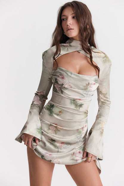 Vintage print draped corset dress