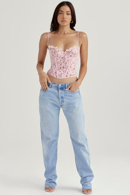 Corset en dentelle rose