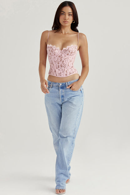 Corset en dentelle rose
