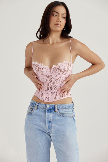 Corset en dentelle rose