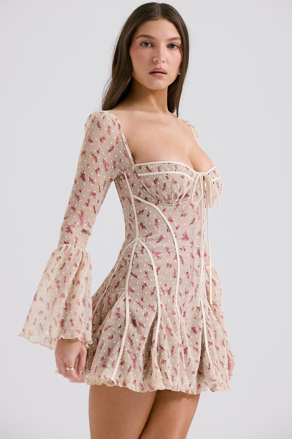 Robe corset imprimé rose crème vintage