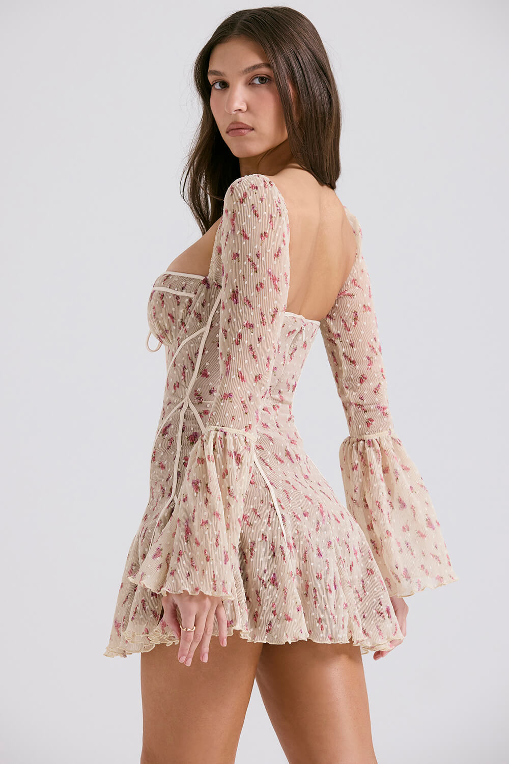 Robe corset imprimé rose crème vintage