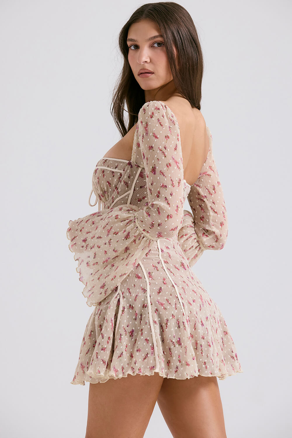 Robe corset imprimé rose crème vintage