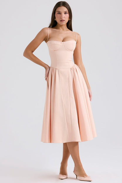 Robe midi corset en sergé pêche parfait
