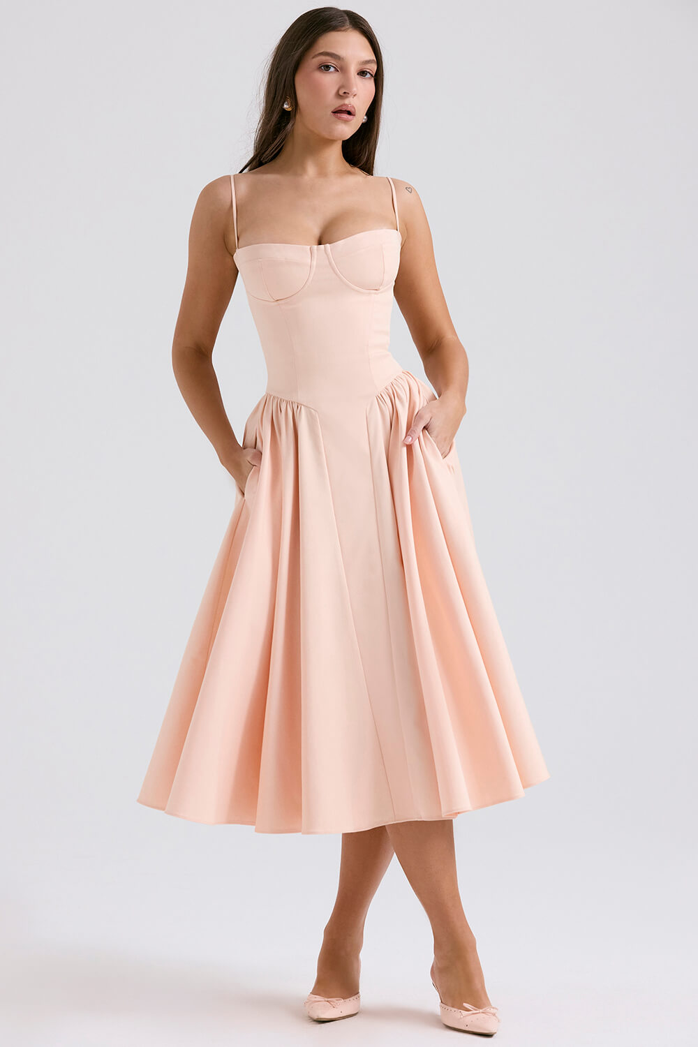 Robe midi corset en sergé pêche parfait