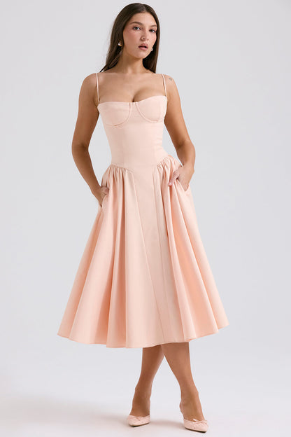 Robe midi corset en sergé pêche parfait